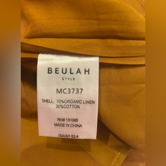 Beulah Style Nolan Camel Linen Mini Dress Lined Pockets Puff Sleeve Size Large - Picture 12 of 13